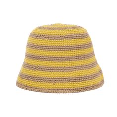 The Sak Lanie Bucket Hat - |Hand Crochet - Lemon Drop Stripe| Casual Yellow Straw Hat, Yellow Brimmed Crochet Hat For Vacation, Yellow Crochet Hat For Summer Beach, Yellow Straw Sun Hat For Spring, Beige Crochet Knitted Hat For Beach, Beige Crochet Hat For The Beach, Hand Knitted Yellow Crochet Hat, Yellow Bohemian Crochet Hat For Spring, Casual Handwoven Crochet Hat For Spring