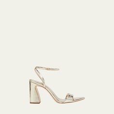 Loeffler Randall "Malia" sandal in metallic goatskin leather 3.50 in / 90 mm block heel Open toe Single band upper Adjustable ankle strap Leather outsole Imported Leather Block Heels, Loeffler Randall, Block Heels Sandal, Metallic Leather, Block Heels, Ankle Strap, Open Toe, Leather Straps, Sandals Heels