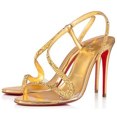 Christian Louboutin Rosalie Strass 100 Gold Ankle Strap Sandal Heel Pump 40 ********** Christian Louboutin ********** Brand: Christian Louboutin Size: 40 (Know Your Louboutin Size) Name: Rosalie Strass Color: Gold / Cry Aurum Style: Strappy Sandal Style#: 1230035 Material: Suede Open Front Toe Cross Front Strap Standing On A 100mm Heel Crystal Aurum Gold Strass Throughout Metallic Gold Specchio Leather Material Pvc Side Detail Thin Back Heel Classic Red Leather Sole Brand New In Box, Comes With Suede Shoes Women, Dr Shoes, Fashion Shoes Sandals, Ankle Strap Sandals Heels, Christian Louboutin Heels, Metallic Sandals, Stiletto Sandals, Gold Heels, High Heels Stilettos