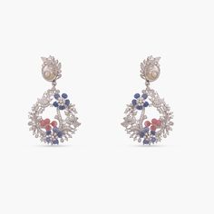 Indian Floral Motifs, Silver Diamond Flower-shaped Bridal Earrings, Luxury Silver Flower-shaped Bridal Earrings, Sterling Silver Flower-shaped Cluster Earrings For Wedding, Silver Cubic Zirconia Flower-shaped Earrings, Luxury Gemstone Flower-shaped Earrings, Exotic Jewelry, Silver Statement Earrings, Statement Earring