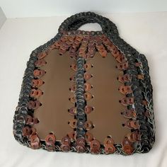 VTG Hand Woven Linked Leather 1970’s Boho Large Two Tone Tote Bag Argentina | eBay Retro Brown Bucket Bag, Vintage Leather-backed Hobo Satchel Bag, Retro Brown Bucket Shoulder Bag, Brown Vintage Hobo Bag With Double Handle, Vintage Hobo Bag With Double Handle For Shopping, Vintage Double Handle Hobo Bag, Vintage Double Handle Hobo Bag For Shopping, Vintage Tote Bag With Snap Closure, Retro Brown Hobo Bag For Daily Use