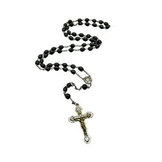 "Vintage Black Wood Rosary Beaded Prayer Necklace Catholic Religious Jewelry This listing is for a black wood beads rosary necklace designer marked: n/a condition: very good measurement: 14\" folded + 6.5\" drop Please be aware that pictures are an important part of my description, please look at all photos and zoom in if needed. All my items are previously owned, I inspect everything carefully and try my best not to list items with major flaws or damage. Vintage and antique items often have wea Black Beaded Cross-shaped Rosary, Black Beaded Cross Rosary, Black Crucifix Rosary As Gift, Black Wooden Beads Rosary Spiritual Style, Black Wooden Beads Rosary, Black Wooden Beads Spiritual Rosary, Spiritual Black Cross Beaded Necklace, Black Rosary Bracelet With 8mm Beads For Jewelry Making, Beads Rosary