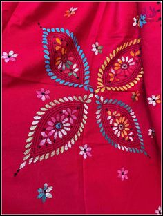 Red Traditional Wear With Floral Embroidery For Ceremonies, Red Saree For Navratri Festival, Red Kurta With Floral Embroidery And Traditional Drape, Red Kurta With Intricate Embroidery For Navratri, Red Embroidered Kurta For Navratri, Folk Style Red Shawl For Festival, Red Cotton Bohemian Shawl, Bohemian Red Cotton Shawl, Red Bohemian Cotton Shawl