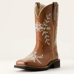 Flora Western Boot Western Footwear, Womens Western Fashion, Brown Cowgirl Boots, Flower Boots, Western Work, Womens Work Boots, American Red Cross, Sneaker Slippers, Western Boot