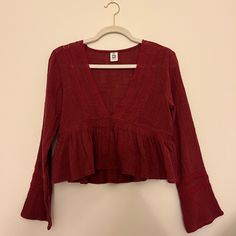 Condition: Brand New Without Tags Color: Deep Red Size: Small **Closet Clean Out** Burgundy V-neck Blouse For Summer, Summer Burgundy V-neck Top, Burgundy V-neck Top For Summer, Burgundy V-neck Summer Top, Chic Burgundy Tops For Summer, Chic Burgundy Summer Tops, Long Sleeve Burgundy Blouse For Summer, Burgundy Long Sleeve Blouse For Summer, Burgundy Long Sleeve Summer Blouse