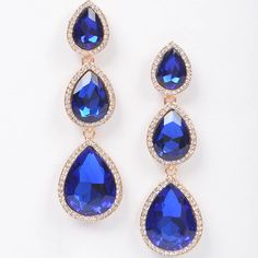 * Teardrop Drop Earrings. * 0.9 x 3" approx. Blue Teardrop Chandelier Earrings For Formal Occasions, Formal Blue Teardrop Chandelier Earrings, Formal Blue Chandelier Earrings, Blue Teardrop Chandelier Earrings For Pierced Ears, Blue Teardrop Earrings For Formal Occasions, Sapphire Teardrop Crystal Earrings For Party, Blue Dangle Teardrop Earrings For Pierced Ears, Blue Long Drop Teardrop Earrings For Pierced Ears, Blue Long Drop Teardrop Earrings