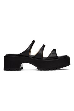 Black Leather Triple Strap Platform Sandals by Marge Sherwood on Sale Marge Sherwood, Pig Skin, Flip Flop Sandals, Sling Backs, Platform Sandals, Leather Sandals, Black Leather, Loafers, Faux Leather