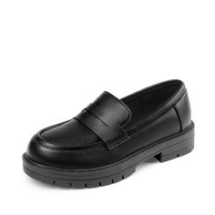 Slip-on Synthetic Oxfords With Round Toe, Synthetic Slip-on Oxfords With Round Toe, Slip-on Loafers With Slip-resistant Round Toe, Loafers School, Girls Uniform Shoes, Loafers Chunky, Girls Loafers, Uniform Shoes, Kids Loafers