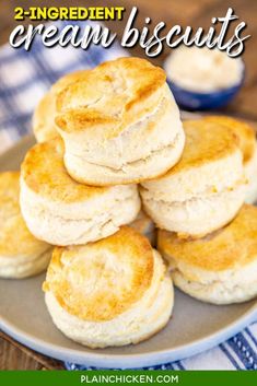 two ingredient cream biscuits stacked on top of each other