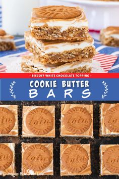 cookie butter bars are stacked on top of each other