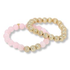 Connie Craig Carroll Jewelry Gracie Gem Bead 2pc Stretch Bracelet Set Velvety, sun-kissed beads fill one bracelet and then accent a gemstone bracelet to give you this dreamy duo. Wear together, separately and mixed and matched with other bracelets. You're going to love making look after pretty look.       S/M approx. 6-3/4"L x 3/8"W; fits 6-3/4" to 7" wrist     M/L approx. 7-1/4"L x 3/8"W; fits 7-1/4" to 7-1/2" wrist     Goldtone; polished, brushed finish   What You Get       All-goldtone bead b Elegant Gold Beaded Bracelets For Summer, Adjustable Jewelry With Faceted Beads For Summer, Adjustable Faceted Beads Jewelry For Summer, Summer Adjustable Jewelry With Faceted Beads, Gold Bracelets With 8mm Beads For Beach, Gold Stackable Jewelry For Summer, Pink 8mm Beads Jewelry For Beach, Gold Stackable Summer Jewelry, Gold Bracelets With Gold Beads For Summer