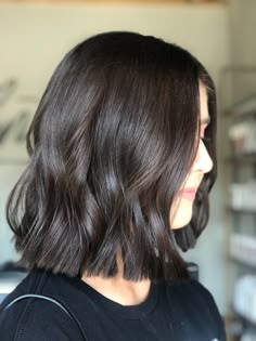 Lob Haircut Brown Hair, Celebrity Bob Haircut, Black Brown Short Hair, Above Shoulders Bob, Dark Hair Short Cuts, Ann Hathaway Hair Color, Shoulder Length Dark Hair