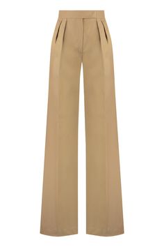 100% Cotton Luxury Wide Leg Bottoms With Pressed Crease, Luxury Fitted Beige Bottoms, Luxury Wide-leg Pants, Luxury Wide Leg Pants For Spring, Luxury Spring Pants With Pressed Crease, Luxury Beige Bottoms For Workwear, Luxury Beige Workwear Pants, Luxury Tapered Leg Bottoms For Spring, Luxury Beige Bottoms For Spring