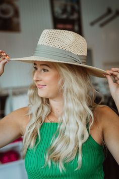 Straw Beach Hat With Olive Band Gray Beach Hat For Spring, Gray Spring Vacation Hat, Beachy Adjustable Panama Hat For Day Out, Adjustable Beachy Panama Hat For Day Out, Gray Lightweight Sun Hat For Summer, Lightweight Gray Sun Hat For Summer, Gray Lightweight Summer Sun Hat, Summer Lightweight Gray Sun Hat, Gray Short Brim Fedora For Spring