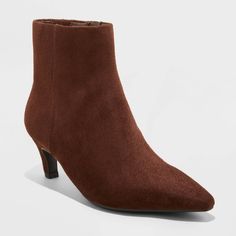 Make a statement in your cool-weather, going-out wardrobe with these Taylor Kitten Heel Ankle Boots with Memory Foam Insole from Universal Thread™. The pointed-toe silhouette showcases a faux-suede upper in a solid shade, lending classic appeal. Featuring a 2.25-inch Louis heel, these ankle boots boast a memory foam insole and soft fabric lining for added comfort. A side zipper enhances the design, providing a sleek look and a secure fit. Universal Thread™: Found exclusively at Target. Beach Socks, Kitten Heel Ankle Boots, Heel Stretch, Chelsea Rain Boots, Western Ankle Boots, Shoes Boots Ankle, Heel Ankle Boots, Pointed Toe Heels, Slingback Heel