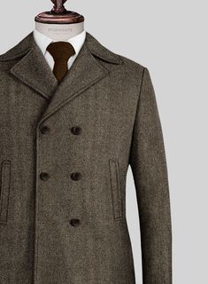 Enhance your ensemble with an extra dose of style, courtesy of our Naples Wide Herringbone Brown Tweed Pea Coat. Crafted from pure wool fabric, it guarantees both warmth and comfort. Featuring a rich brown colorway and a wide herringbone weave, it pays homage to the enduring heritage style that has truly stood the test of time. Whether you're gracing the halls of a winter wedding, celebrating a cherished christening, or attending any special occasion, this pea coat is your gateway to effortless Luxury Brown Tweed Outerwear, Master Tailor, Brown Tweed, Heritage Fashion, Tweed Fabric, Pea Coat, Wool Fabric, Hat Sizes, Long Coat