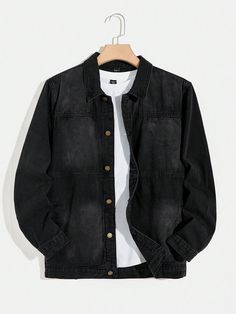 Black カジュアル Collar 長袖 デニム プレーン その他 Embellished ノンストレッチ Spring Denim Jacket, Spring Denim, Mens Denim, Denim Jacket, Men Casual, Collar, Black