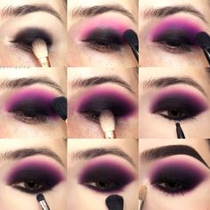 Maquillage Goth, Goth Makeup Tutorial, Goth Eye Makeup, Purple Eye Makeup, Fest Outfits, Makeup Tutorial Eyeshadow, Eye Makeup Steps, Makijaż Smokey Eye