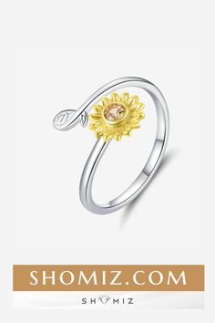 Sterling Silver Sunflower Ring Elegant Adjustable Sunflower Jewelry, Elegant Adjustable Sunflower Design Jewelry, Sunflower Design Jewelry For Anniversary, Sunflower Design Flower Jewelry For Anniversary, Adjustable Sunflower Design Flower Ring, Sunflower Design Rings As Gifts, Elegant Round Sunflower Design Jewelry, Sunflower Design Rings Suitable For Gifts, Anniversary Rings With Sunflower Design