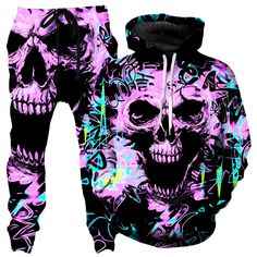 Skull Graffiti Hoodie and Joggers Combo Skull Graffiti, Graffiti Hoodie, Dress And Leggings, Hoodie And Joggers, Rave Gear, Fall Outerwear, Curated Outfit, 360 Design, Long Sleeve Outfits