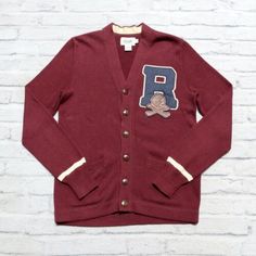 ad eBay - Find many great new & used options and get the best deals for Vintage Rugby by Ralph Lauren Skull Cardigan Jacket Size S Maroon at the best online prices at eBay! Free shipping for many products! Fall Streetwear Brown Cardigan, Brown Cardigan For Fall Streetwear, Brown Fall Cardigan For Streetwear, Classic Fall Streetwear Cardigan, Fall College Cardigan With Ribbed Cuffs, Retro Long Sleeve Cardigan For College, Fall Cotton Cardigan For Streetwear, Retro Streetwear Cardigan For Fall, Retro Cotton Cardigan