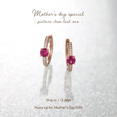 Round Ruby White CZ Hoop Earrings, Ruby & Diamond Huggie The hoop features a beautiful combination of ruby and diamond stones set in 14K rose gold, which lends them an elegant and timeless look. The design is delicate and the hoops are perfect for any occasion. F E A T U R E S [Made to Order] ▶ Gold KT: 925 Sterling Silver Choice of Gold Color: Gold Vermeil in 18K Rose Gold/ 18K Yellow Gold, Sterling Silver Main Stone: Lab Grown Ruby, Round Shape, 4mm, 2 pcs Side Stone: Cubic Zirconia, Round Shape No. of Stone: 26 pcs ▶ Gold KT: 14K  Choice of Gold Color: Rose Gold, Yellow Gold, White Gold  Main Stone: Lab Grown Ruby, Round Shape, 4mm, 2 pcs Side Stone: Natural Diamond, Round Shape No. of Stone: 26 pcs, Est. 0.07ct Width: 4mm/ 0.15 in Height: 15.2mm/ 0.59 in Ready to Ship in 25-30 Business Gold Gift, July Birthstone, Ruby Diamond, Lovely Jewellery, Diamond Stone, 18k Rose Gold, Gold Vermeil, Round Shape, Lab Grown