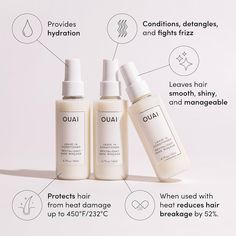 Ouai Leave In Conditioner & Heat Protectant Spray - Prime Hair For Style, Smooth Flyaways, Add Shine And Use As Detangling Spray - No Parabens, Sulfates Or Phthalates (4.7 Oz) Cursed Doodles, Ouai Leave In Conditioner, Detangling Spray, Ouai Hair, Stop Hair Breakage, Heat Protectant Spray, Heat Protectant Hair, Anti Frizz Hair, Hydrating Hair Mask