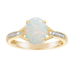 Add a eye-catching detail to your look with this stunning lab-created opal and lab-created white sapphire ring. Add a eye-catching detail to your look with this stunning lab-created opal and lab-created white sapphire ring. Width: 9mm Metal: sterling silver Plating: 18k gold Finish: polished Packaging: boxed Nickel freeSTONE DETAILS Stone type: lab-created opal Total weight: 1 ct. Center stone weight: 1 ct. Center stone size: 9mm x 7mm Setting: prong Shape: ovalDIAMOND DETAILS Total weight: 0.04 Senior Rings, White Sapphire Ring, Right Hand Rings, Ring With Diamond, Opal Ring, White Sapphire, Oval Diamond, Opal Rings, Womens Jewelry Rings