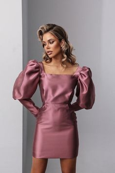 Viclans Taffeta Mini Pink Dress with Lantern Sleeves – VICLAN Mini Pink Dress, Svečane Haljine, Fran Fine Outfits, Prom Dress Cocktail, Dress With Gloves, Puff Sleeves Dress, Dress Cocktail Party, Cheap Homecoming Dresses, Mini Pink