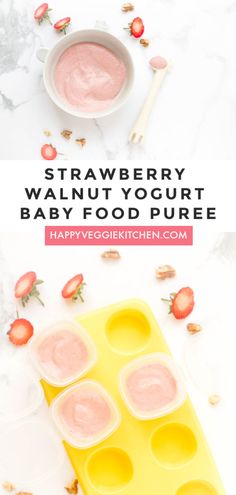 strawberry walnut yogurt baby food pure in a yellow tray