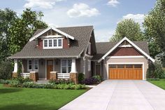 this is an artist's rendering of the front elevation of these craftsman - style home plans