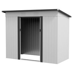 a white shed with the door open on an isolated white background, 3d rendering image