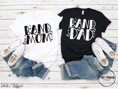 Band Mom Band Dad Family Support Parents Bella Canvas Short - Etsy Unisex Crew Neck T-shirt With Heat Transfer Vinyl, Unisex Custom Print Band Merch T-shirt, White Music-themed T-shirt For Fans, White Music-themed Fan Merchandise T-shirt, Black Cotton Screen Print Transfers, Black T-shirt With Heat Transfer Vinyl Band Merch, Music-themed Cotton T-shirt With Custom Print, Music-themed White Cotton T-shirt, White Relaxed Fit Music-themed T-shirt