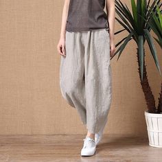 Season:Spring  Summer; Fabric:Linen Cotton Blend; Gender:Women's; Style:Casual Daily; Elasticity:Inelastic; Occasion:Weekend,Going out; Fit Type:Regular Fit; Function:Comfortable,Breathability; Pattern:Plain; Design:Side Pockets; Pants Type:Pants Trousers; Front page:FF; Listing Date:03/27/2024; Production mode:External procurement; Hips:; Length:; Waist:; Fit US Size:; Fit UK Size:; Fit EU Size:; Pants Length:Ankle-Length; Print Type:non-printing Linen Harem Pants, Summer Pants Women, Capri Shorts, Harem Pants Women, Cotton Linen Pants, Pants Women Fashion, Vintage Trousers, Oversize Casual, Ankle Length Pants