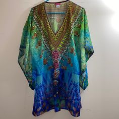 Beach Cover Up Or Tunic Absolutely Beautiful Never Worn No Tags One Size Summer Beach Blouse, Multicolor Beachwear Blouse For Beach Season, Multicolor Beachwear Blouse For Vacation, Multicolor Vacation Blouse For Beach Season, Multicolor Beach Season Blouse For Vacation, Multicolor Blouse For Spring Beach Cover-up, Multicolor Beach Season Vacation Blouse, Multicolor Spring Blouse For Beach, Multicolor Summer Blouse For Party