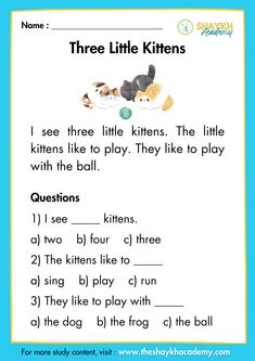 the three little kittens worksheet for children to learn how to read them