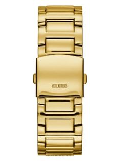 This gold-tone watch is complete with a multifunctional design and covered in shimmering crystals. Multifunction: day, date and 24 hour international time Case dimensions in mm: 46/46/13 (height, width, depth) Polished gold-tone bezel with crystal detail Gold-tone dial Polished gold-tone bracelet with crystal detail Water resistant up to 100 m/330 ft 2 year limited warranty Guess Watch, Guess Men, Gold Watch Men, Stainless Steel Band, Color Oro, Stainless Steel Bracelet, Gold Watch, Stainless Steel Case, Trending Accessories