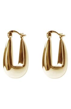 A chunky, tapered silhouette amplifies the shine of sterling silver hoops that instantly elevate any outfit. 1" drop; 1/4" width Snap-post closure Sterling silver or goldtone plate Imported Chunky Gold Hoop Earrings Nordstrom, Chunky Gold Hoop Earrings, Thick Hoop Earrings, Chunky Hoop Earrings, Big Bucks, Earrings In Gold, Sterling Silver Hoops, Gold Drop Earrings, Keep Jewelry