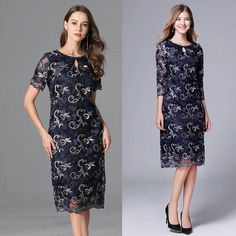 Discover the elegance of the Vintage Three-Quarter Floral Loose Dress from Guocali . This women's dress combines classic charm with modern comfort. The loose dress design offers a relaxed fit, ideal for casual wear. Featuring a round neck and three-quarter sleeves, this fashion dress exudes timeless appeal. The floral pattern and lace detailing add a touch of sophistication, while the knee-length hem enhances its graceful look. Crafted from high-quality polyester and lace, this women’s dress ensures durability and style. Its slight stretch provides a comfortable fit for all-day wear. Perfect for any season, this midi dress is versatile and easy to wear. The slip-on design makes dressing effortless. Elevate your wardrobe with this chic and elegant piece. Don't miss out on this must-have lac Elegant Summer Evening Lace Dress, Elegant Summer Lace Evening Dress, Elegant Summer Lace Dress, Elegant Midi Length Lace Dress For Cocktail, Elegant Short Sleeve Evening Dress, Elegant Knee-length Lace Dress For Formal Occasions, Elegant Knee-length Lace Dress For Formal Events, Elegant Knee-length Lace Cocktail Dress, Classic Knee-length Dress For Dinner