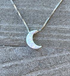 "Opal Moon Necklace/Fire Opal/Dainty Crescent Pendant/Birthday/Jewelry for Kids/Celestial Gifts/Half Moon Jewellery/Christmas Present/Opals ** SHIPS OUT IN 1 BUSINESS DAY!! ** F E A T U R E S: - Adorable little Opal Moon Charm that will come on a Sterling Silver or Gold Filled Box Chain. - Charm measures 8mm x 11mm - 100% Solid .925 Sterling Silver Chain - 14/20 Real Gold Filled Box Chain - Authentic Lab Created Opal (not Imitation) ** Choose your desired chain length from the drop down menu. If White Adjustable Necklace With Moon Charm, Adjustable White Necklace With Moon Charm, Adjustable Crescent Moon Charm Necklace, White Moon Charm Necklace As Gift, White Crescent Spiritual Jewelry, White Celestial Jewelry Gift, Celestial Style White Jewelry Gift, Celestial Style White Jewelry For Gifts, White Half Moon Necklace With Moon Charm