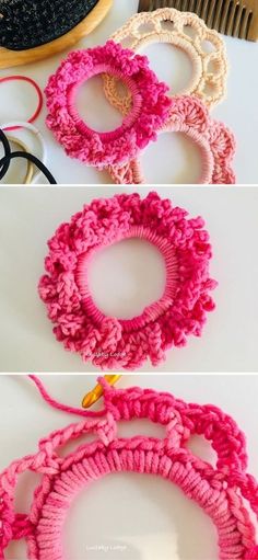 crochet wreaths are being made with yarn