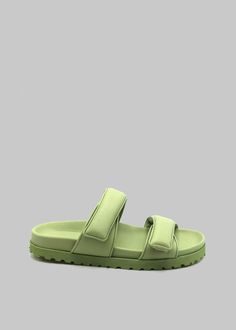 Gia x Pernille Double Strap Sandal - Acid Green Shoes Gia Borghini Green Double Strap Sandals For Summer, Green Beach Sandals With Adjustable Strap, Green Leather Sport Sandals With Cushioned Footbed, Flat Sport Sandals With Leather Footbed For Spring, Green Round Toe Slides With Rubber Sole, Green Closed Toe Sandals With Buckle Closure, Green Casual Sport Sandals With Adjustable Strap, Casual Green Sport Sandals With Adjustable Strap, Green Slip-on Slides With Rubber Sole