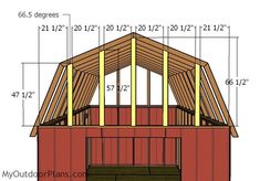 an image of a shed with measurements for the roof