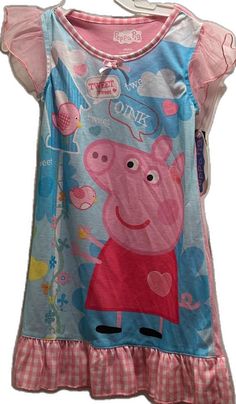 Pink Cartoon Print Sleepwear, Pink Cartoon Print Sleepwear For Loungewear, Cute Pink Nightgown For Loungewear, Cute Multicolor Sleepwear For Sleepovers, Pink Cartoon Print Sleepwear For Pajama Party, Pink Short Sleeve Sleepwear, Short Sleeve Cartoon Print Sleepwear For Playtime, Playful Light Blue Sleepwear For Pajama Party, Light Blue Short-sleeve Sleepwear