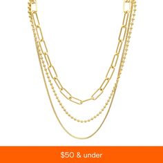 in stock Trendy Chain Link Layered Necklace, Metal Link Layered Necklace With Chain Detail, Metal Link Chain Layered Necklace, Gold-tone Trendy Clavicle Chain Necklace, Trendy Gold-tone Clavicle Chain Necklace, Metal Link Layered Necklace, Metal Chain Link Layered Necklace, Metal Layered Chain Link Necklace, Gold Chain Link Layered Necklace