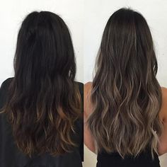 pinterest: @ raqqgee ☪ Ash Brunette, Asian Balayage, Hair Color Asian, Long Bobs, Black Hair Balayage