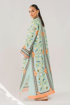 Val (D) Green Floral Print Tunic Kaftan, Spring Printed Straight Kurta, Spring Silk Kurta With Printed Motifs, Green Long Printed Kaftan, Spring Green Kurta With Printed Motifs, Printed Straight Kurta For Spring, Green Printed Kurta For Spring, Green Kurta With Printed Motifs For Spring, Pista Green Kurta With Printed Motifs For Spring