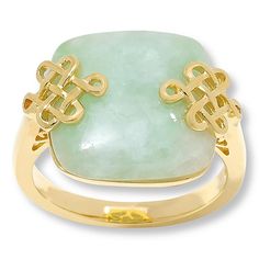 Jade of Yesteryear Gold-Plated Cushion Jade Ring With its thoughtful knot detail and focused, solitaire design, this offering is a stunningly simple showcase of jade. The kind of piece that's equally perfect for those passionate or curious about the stone's ancient charm.       Approx. 9/16"L x 3/4"W x 3/16"H; shank 1/16"W     Stamped .925 sterling silver; gold plating; polished finish    Stone Information       All sizes and weights approximate     Green Jade: Cushion-cut (15mm)     Color-Enhanced, Polymer Impregnated Lavender Jade: Cushion-cut (15mm)     Color-Enhanced, Polymer Impregnated Red Jade: Cushion-cut (15mm)     Green Nephrite Jade: Cushion-cut (15mm) Lavender Jade, Red Jade, Cushion Ring, Nephrite Jade, Color Bands, Jade Ring, Jade Jewelry, Green Jade, Jade Green