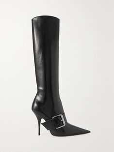 BALENCIAGA Knife buckled leather knee boots | NET-A-PORTER Balenciaga Heels, Balenciaga Boots, Trendy Shoes Sneakers, Leather Knee Boots, Black Knee High Boots, Balenciaga Shoes, Black Knees, Boots Knee, Trendy Shoes