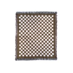 a brown and white checkered blanket with fringes